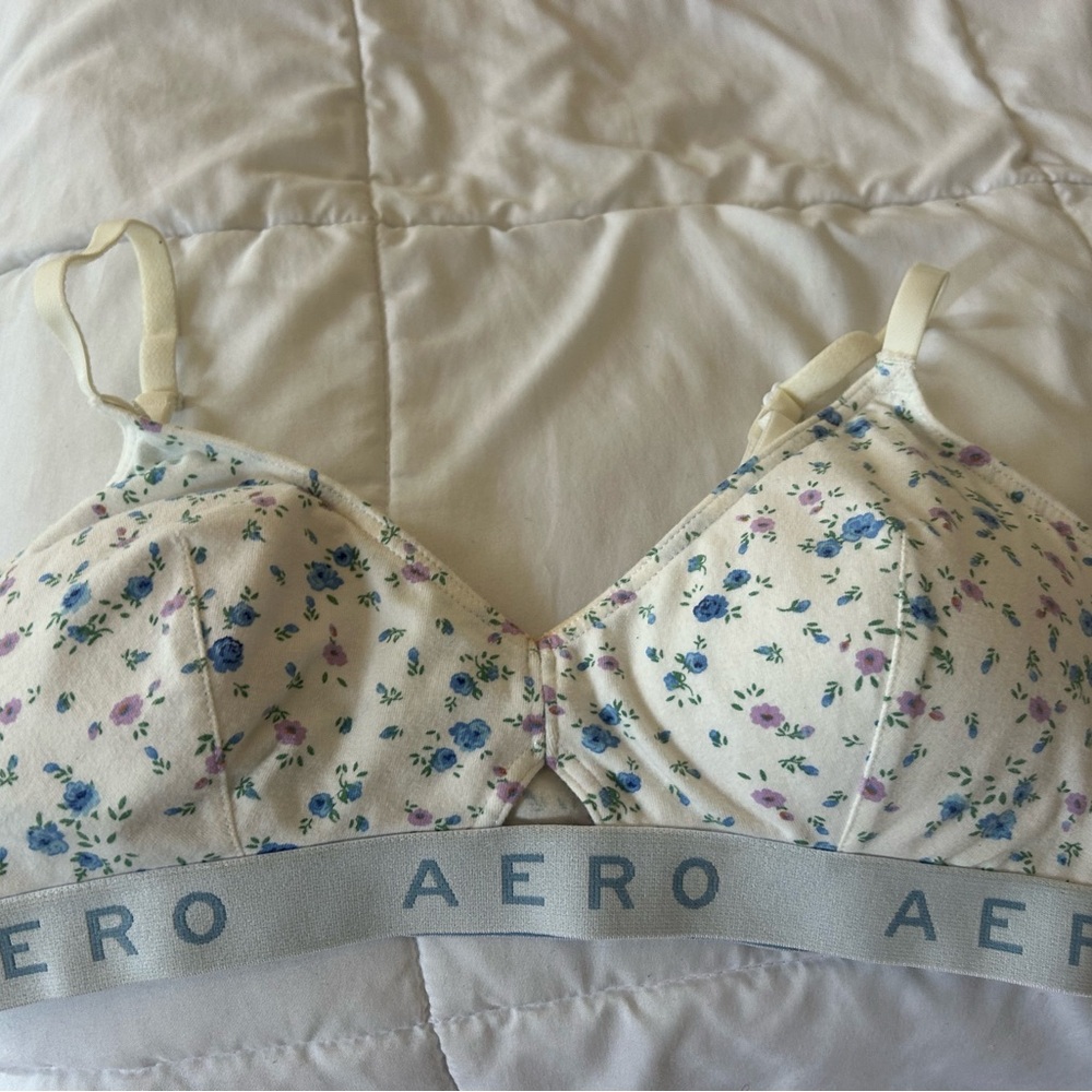 Aeropostale Floral Print Bra - Cream with Blue and Purple Accents